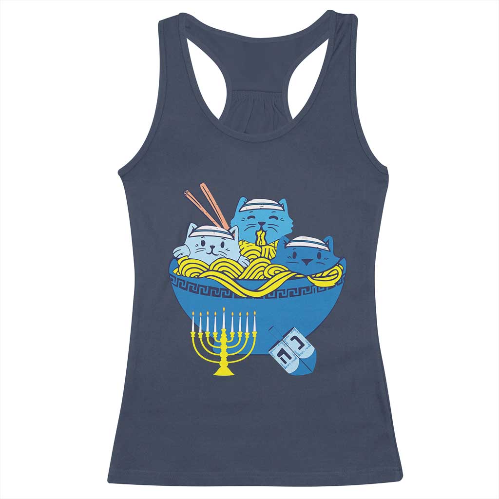 Funny Hanukkah Cat Racerback Tank Top Kawaii Cat Eating Ramen Anime Jewish Kitten