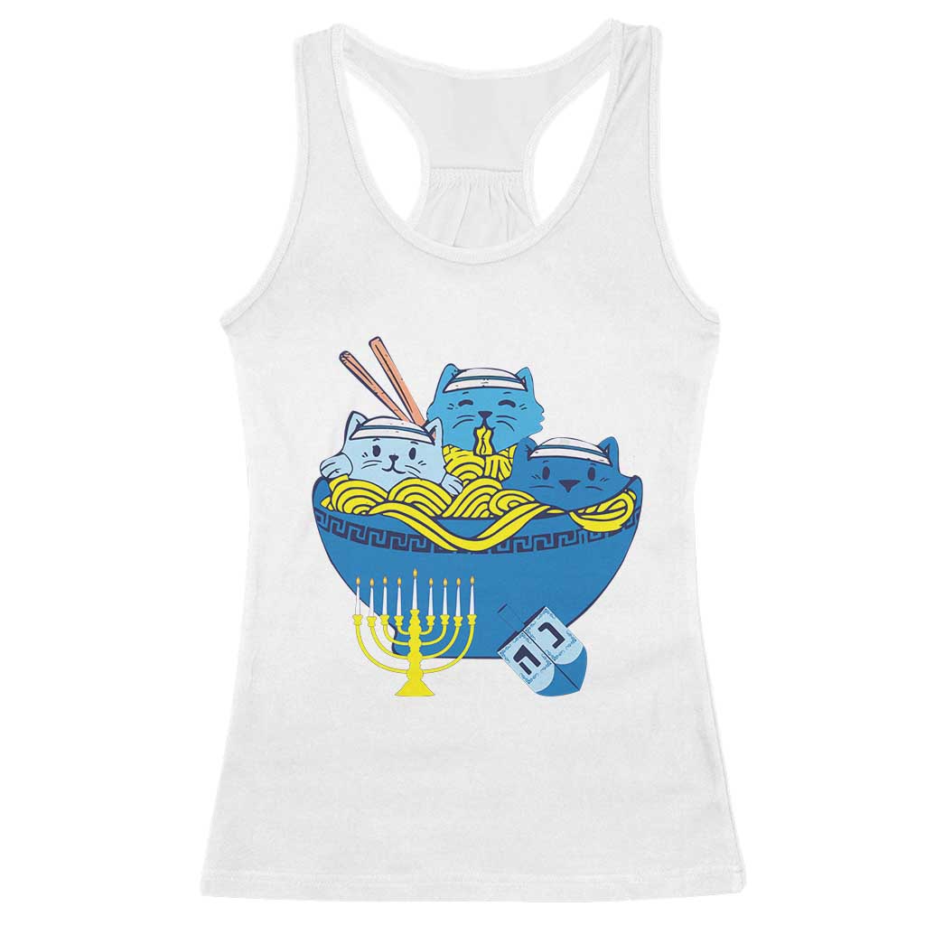 Funny Hanukkah Cat Racerback Tank Top Kawaii Cat Eating Ramen Anime Jewish Kitten