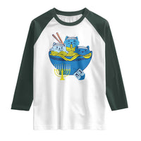 Funny Hanukkah Cat Raglan Shirt Kawaii Cat Eating Ramen Anime Jewish Kitten