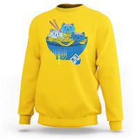 Funny Hanukkah Cat Sweatshirt Kawaii Cat Eating Ramen Anime Jewish Kitten - Wonder Print Shop