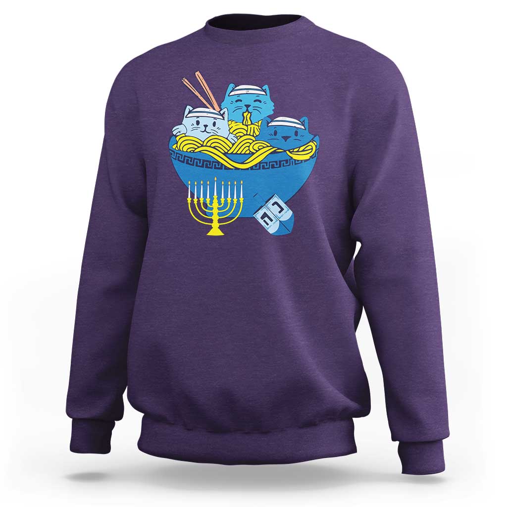 Funny Hanukkah Cat Sweatshirt Kawaii Cat Eating Ramen Anime Jewish Kitten - Wonder Print Shop