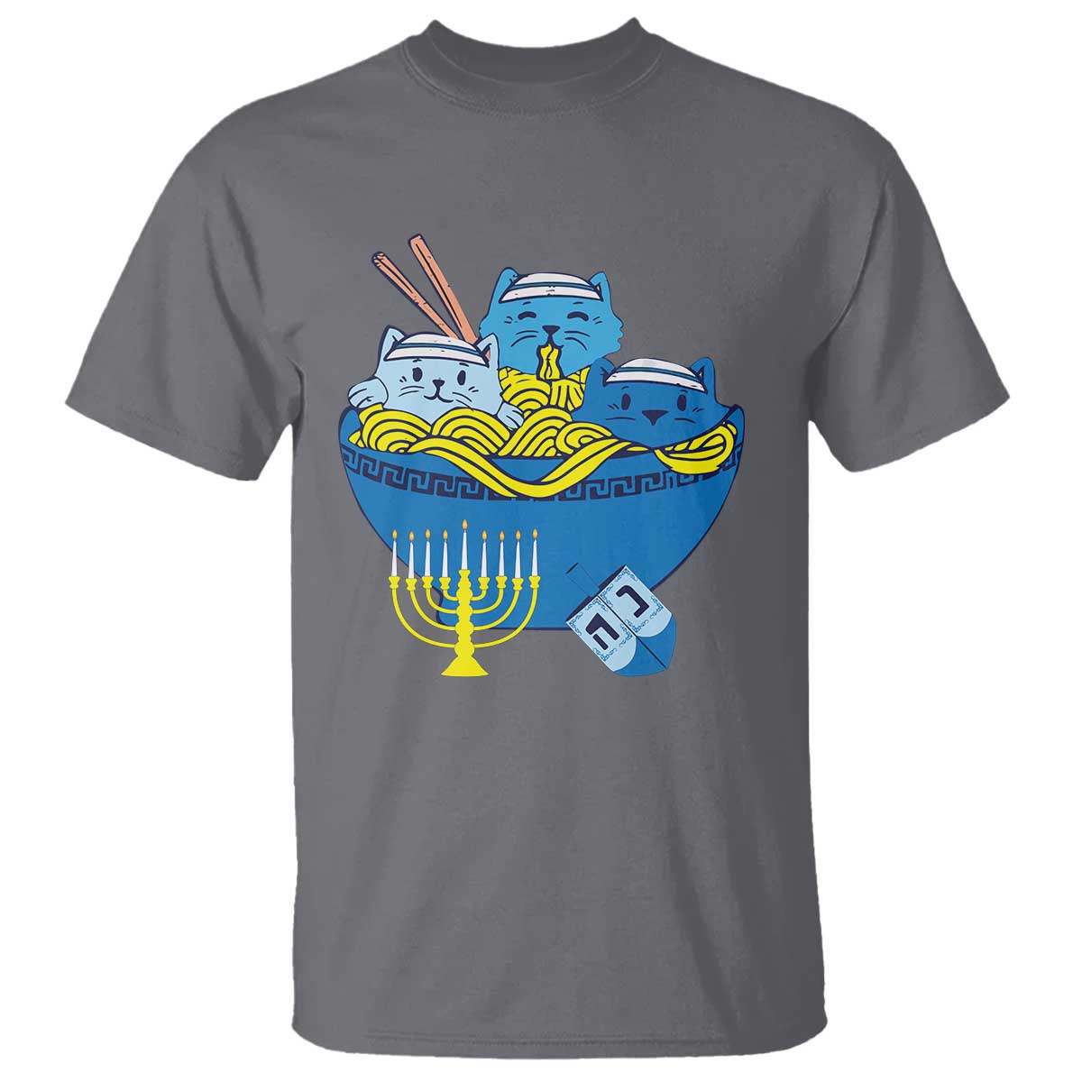 Funny Hanukkah Cat T Shirt Kawaii Cat Eating Ramen Anime Jewish Kitten - Wonder Print Shop