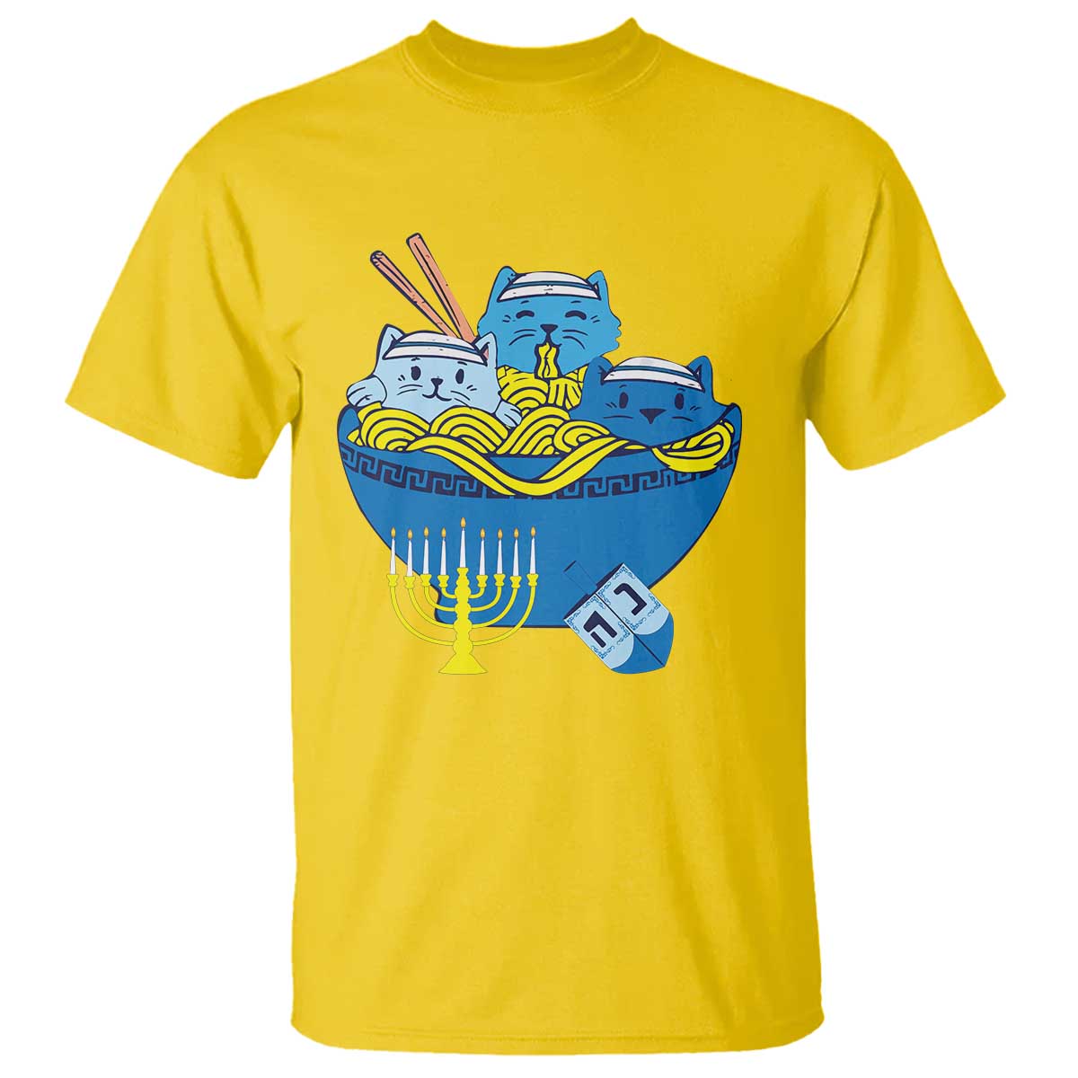 Funny Hanukkah Cat T Shirt Kawaii Cat Eating Ramen Anime Jewish Kitten - Wonder Print Shop