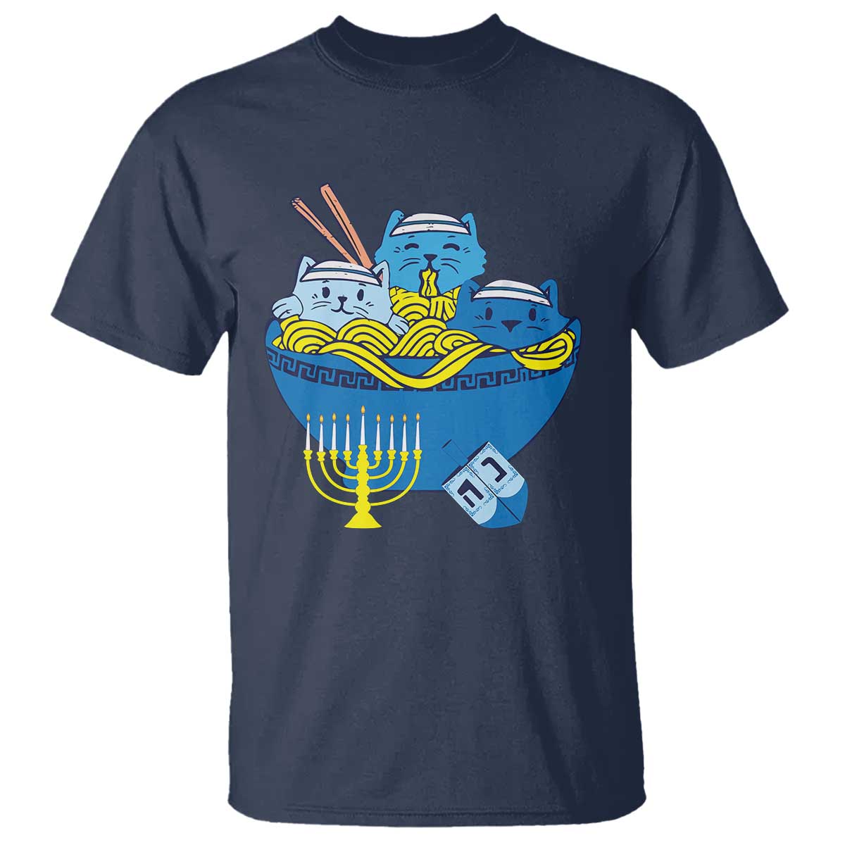 Funny Hanukkah Cat T Shirt Kawaii Cat Eating Ramen Anime Jewish Kitten - Wonder Print Shop