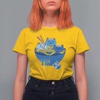 Funny Hanukkah Cat T Shirt For Women Kawaii Cat Eating Ramen Anime Jewish Kitten - Wonder Print Shop
