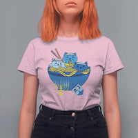 Funny Hanukkah Cat T Shirt For Women Kawaii Cat Eating Ramen Anime Jewish Kitten - Wonder Print Shop