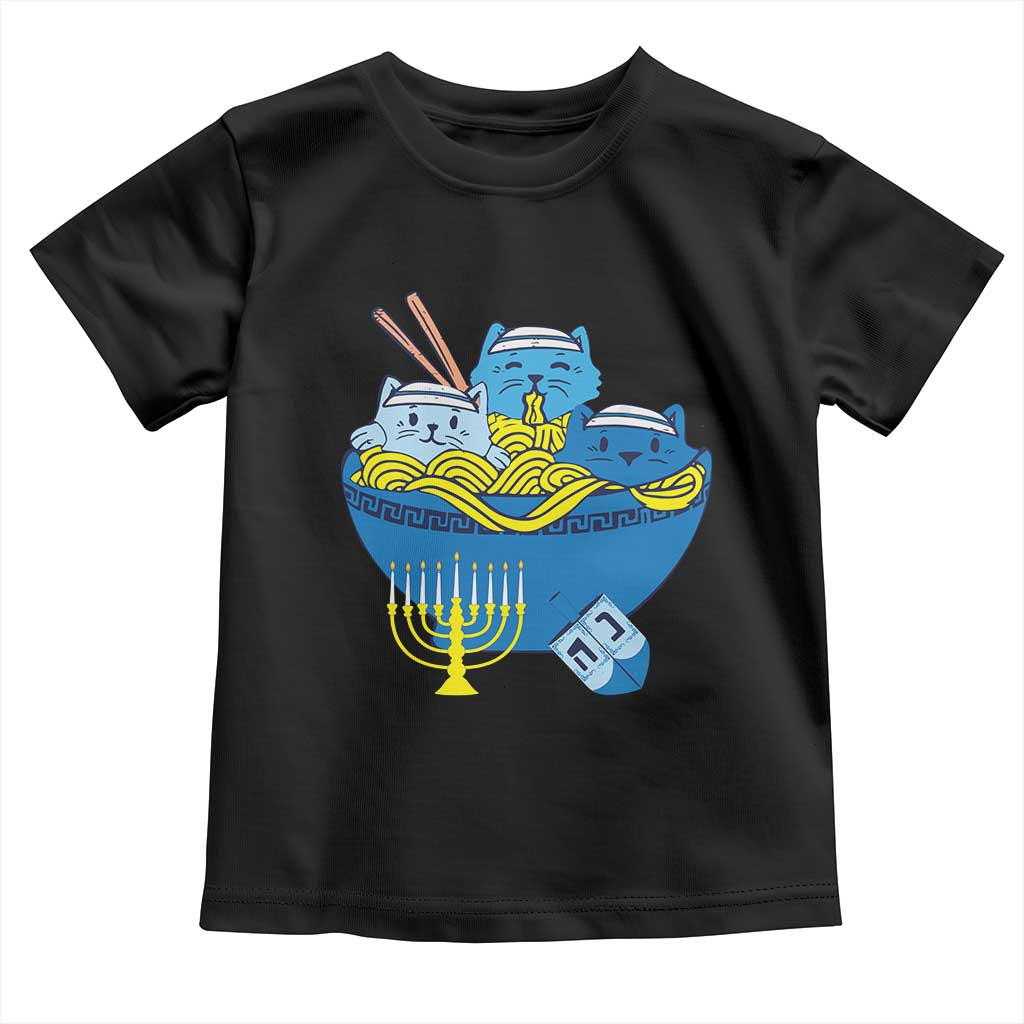 Funny Hanukkah Cat Toddler T Shirt Kawaii Cat Eating Ramen Anime Jewish Kitten