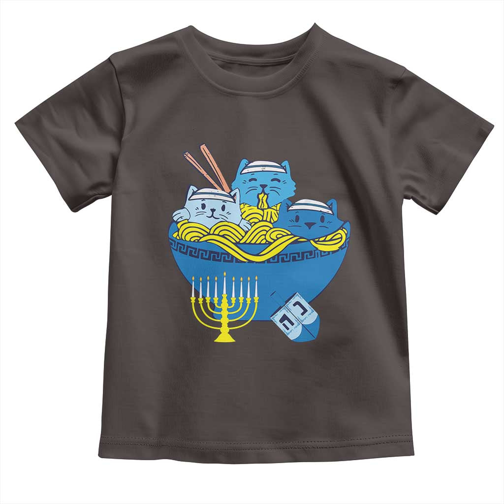 Funny Hanukkah Cat Toddler T Shirt Kawaii Cat Eating Ramen Anime Jewish Kitten