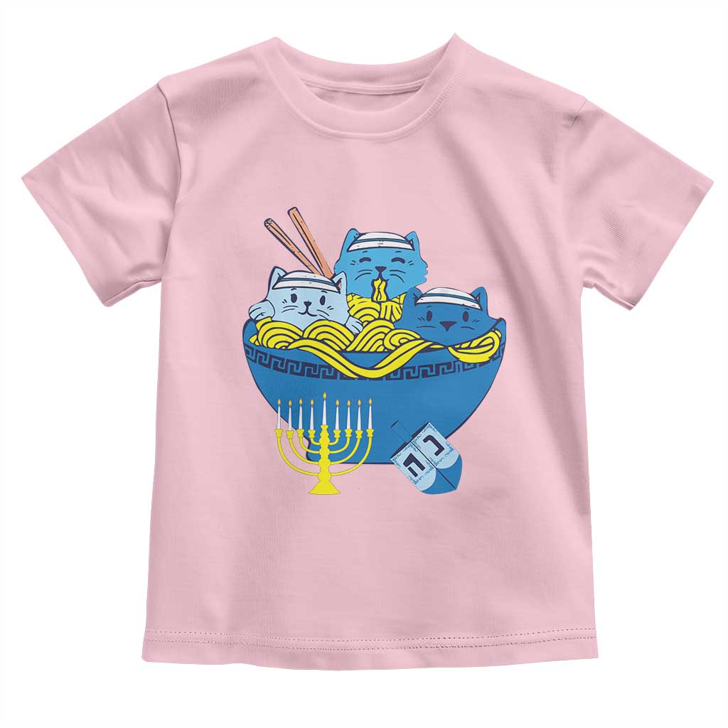 Funny Hanukkah Cat Toddler T Shirt Kawaii Cat Eating Ramen Anime Jewish Kitten