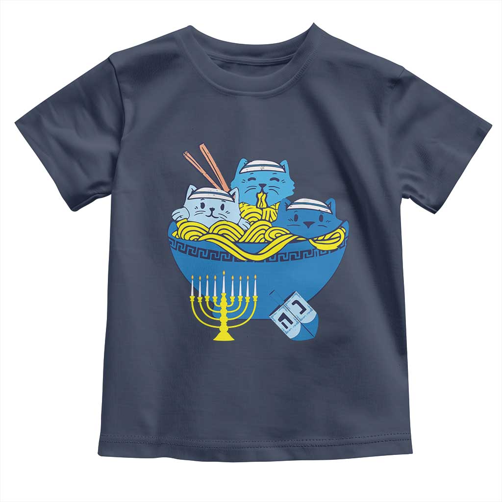 Funny Hanukkah Cat Toddler T Shirt Kawaii Cat Eating Ramen Anime Jewish Kitten