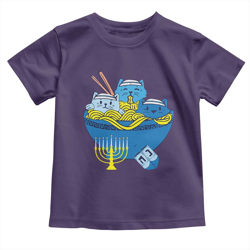 Funny Hanukkah Cat Toddler T Shirt Kawaii Cat Eating Ramen Anime Jewish Kitten