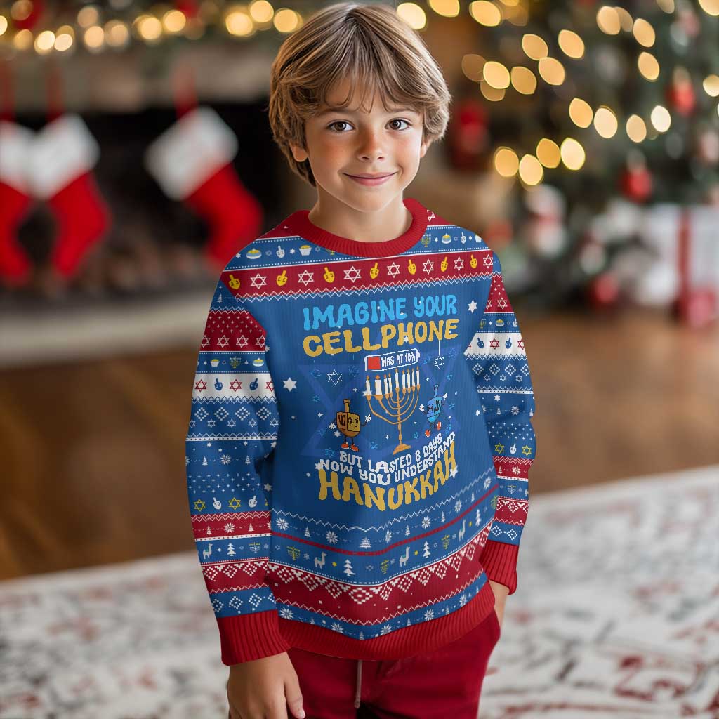 Funny Hanukkah Ugly Sweater Imagine Cellphone Was At 10 Percent - Wonder Print Shop