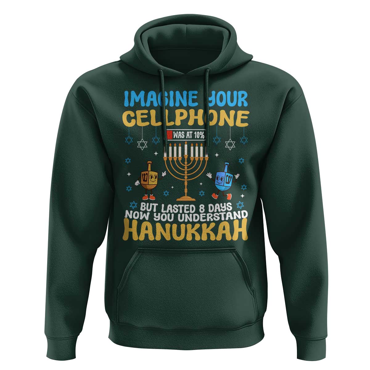Funny Hanukkah Hoodie Imagine Cellphone Was At 10 Percent