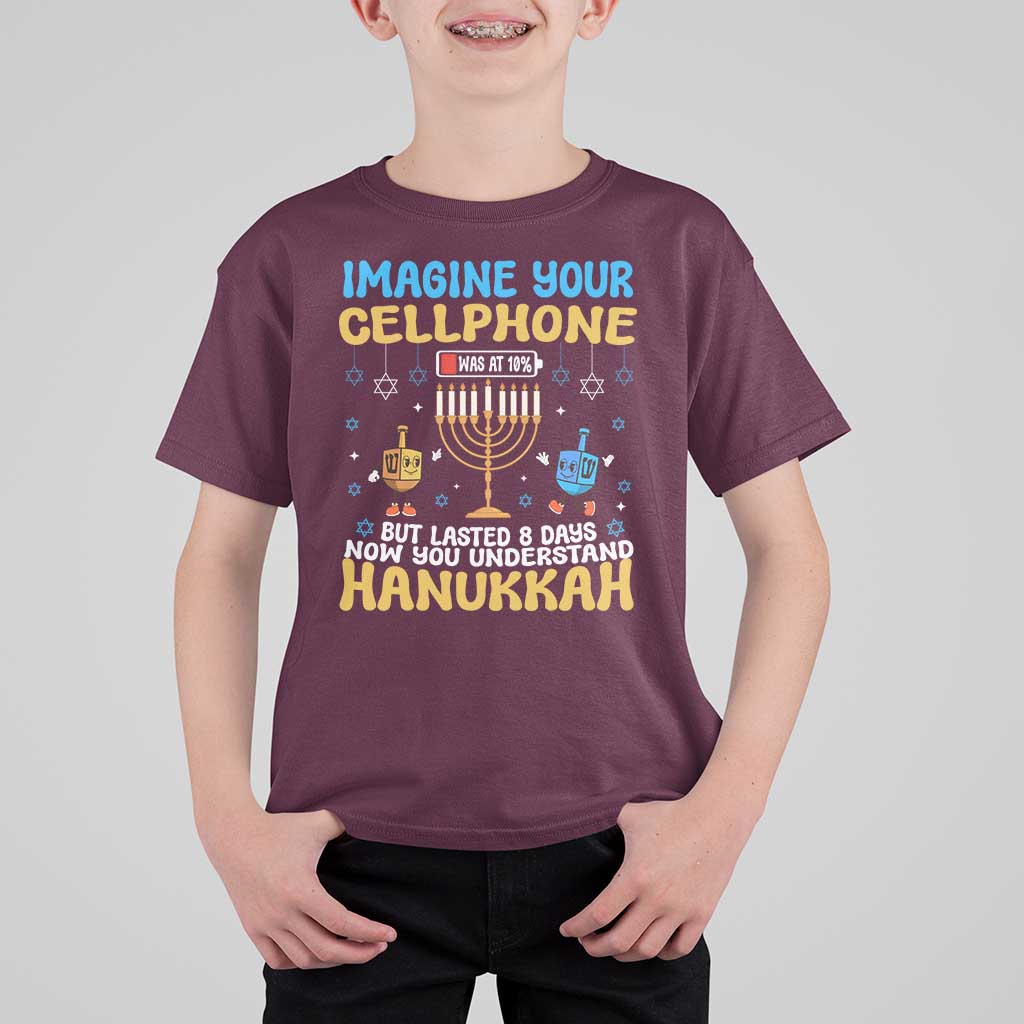 Funny Hanukkah T Shirt For Kid Imagine Cellphone Was At 10 Percent - Wonder Print Shop