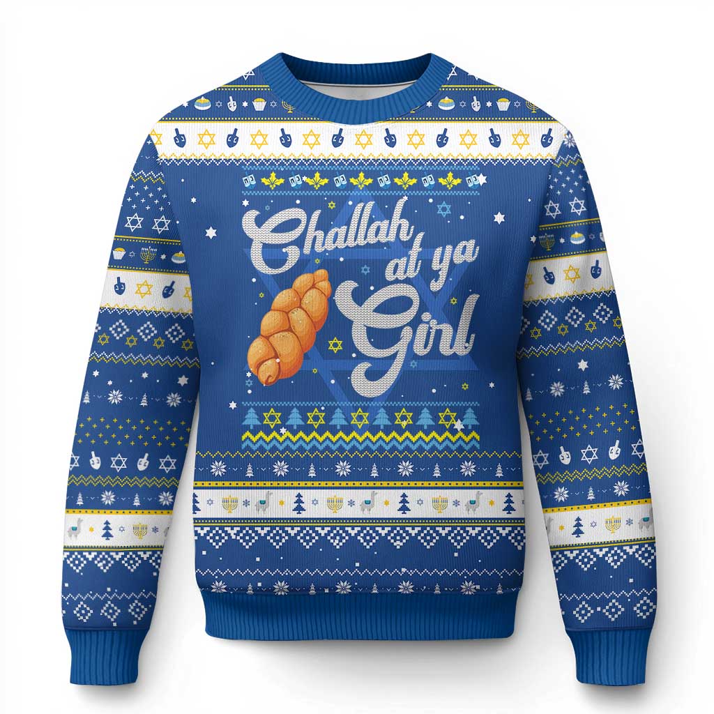 Funny Hanukkah Ugly Sweater Challah At Ya Girl - Wonder Print Shop