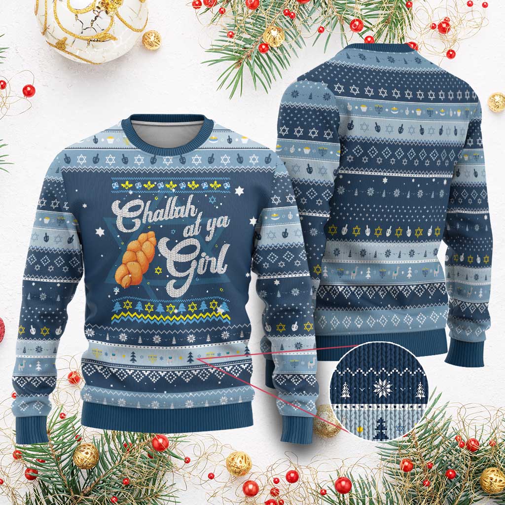 Funny Hanukkah Ugly Sweater Challah At Ya Girl - Wonder Print Shop