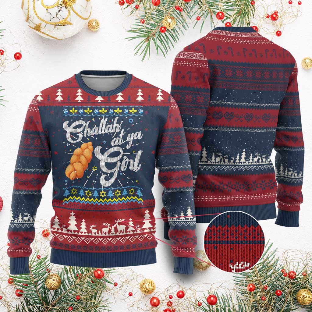 Funny Hanukkah Ugly Christmas Sweater Challah At Ya Girl - Wonder Print Shop
