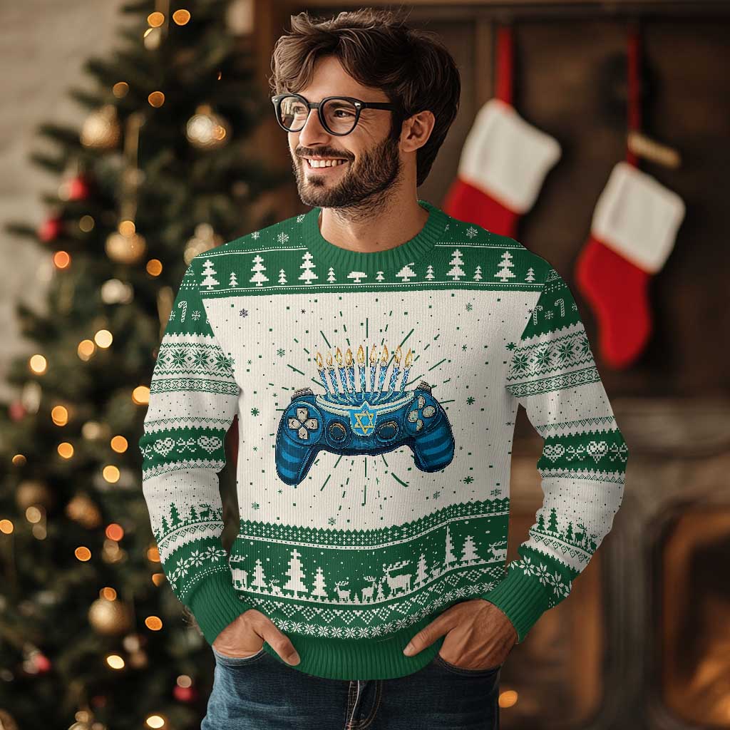 Funny Hanukkah Gamer Gaming Ugly Christmas Sweater - Wonder Print Shop