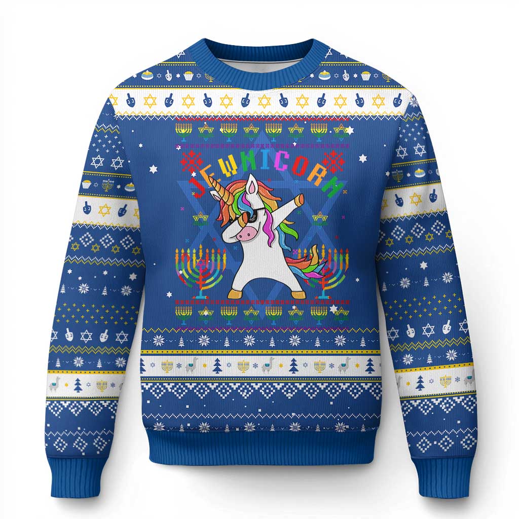Funny Jewnicorn Jewish Unicorn Rainbow Hanukkah Ugly Sweater - Wonder Print Shop