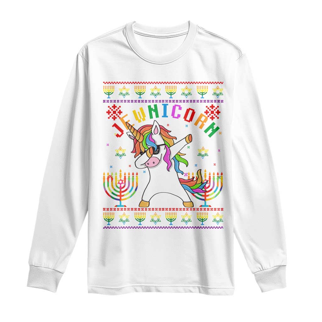 Funny Hanukkah Long Sleeve Shirt Jewnicorn Jewish Unicorn Rainbow