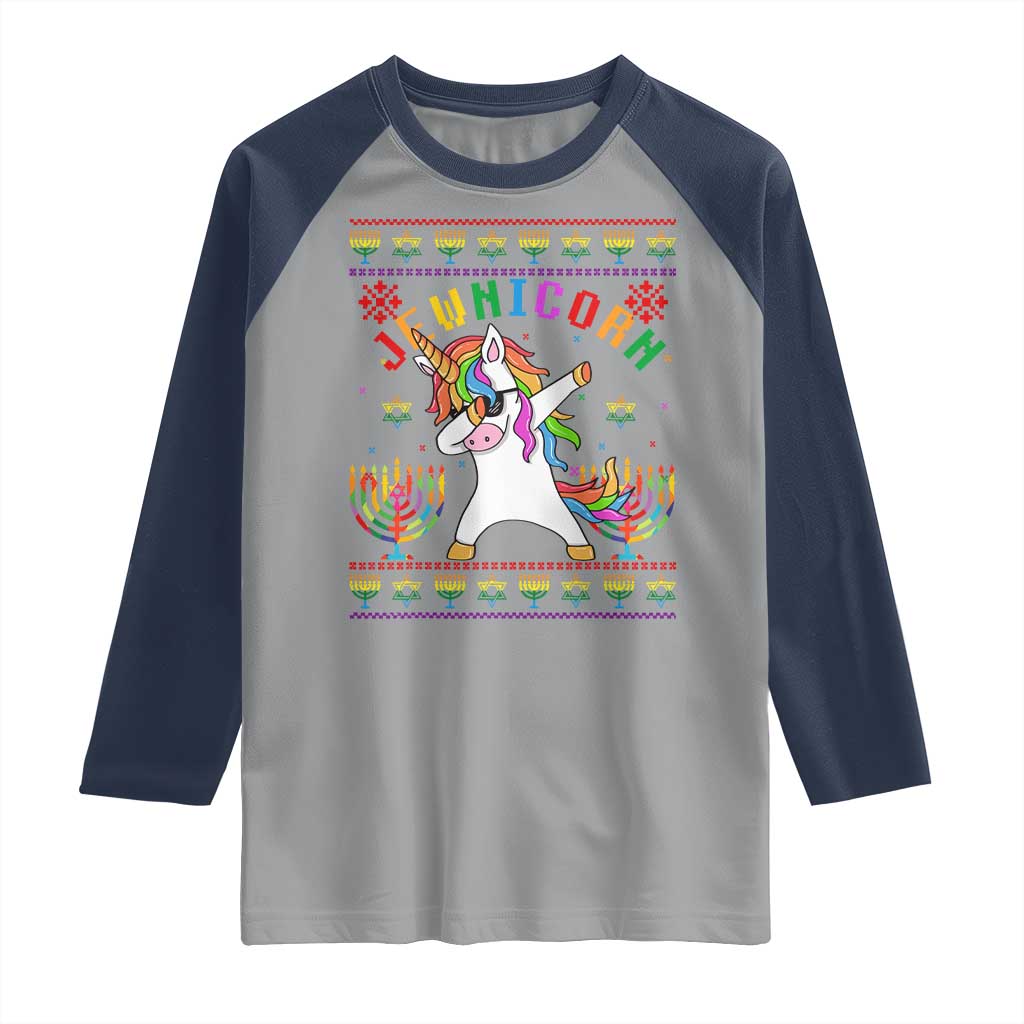 Funny Hanukkah Raglan Shirt Jewnicorn Jewish Unicorn Rainbow