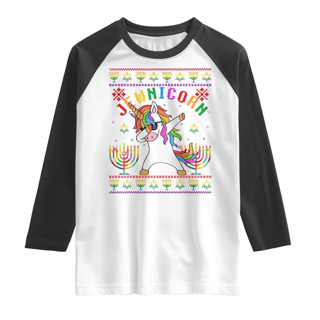 Funny Hanukkah Raglan Shirt Jewnicorn Jewish Unicorn Rainbow