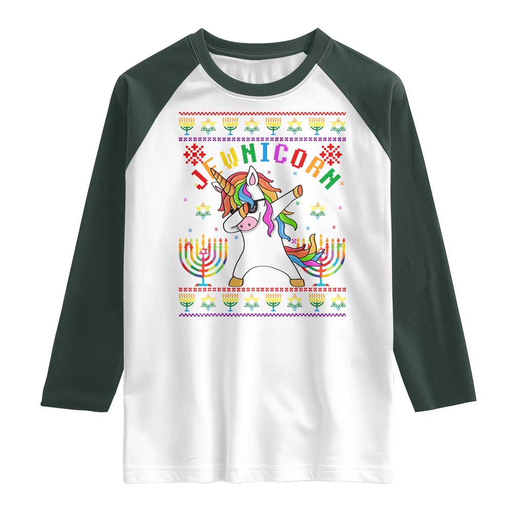 Funny Hanukkah Raglan Shirt Jewnicorn Jewish Unicorn Rainbow