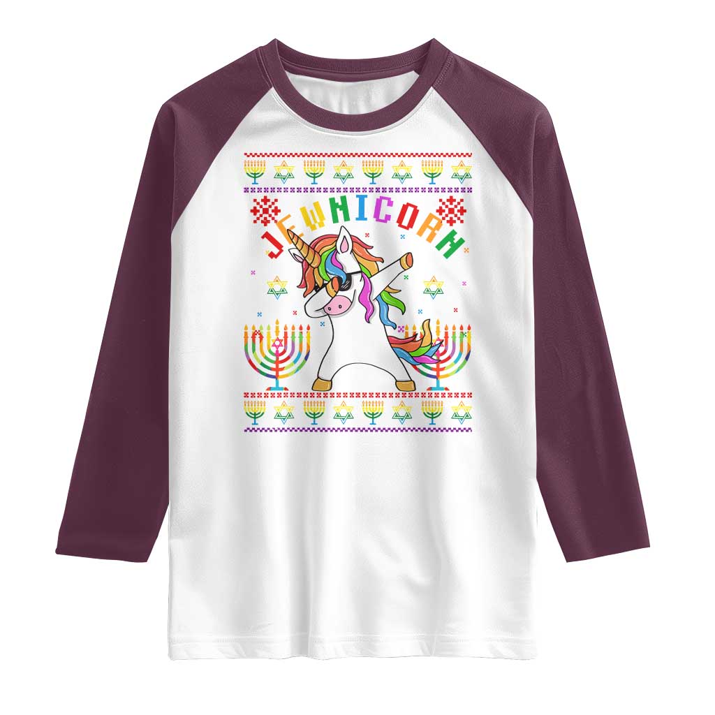 Funny Hanukkah Raglan Shirt Jewnicorn Jewish Unicorn Rainbow