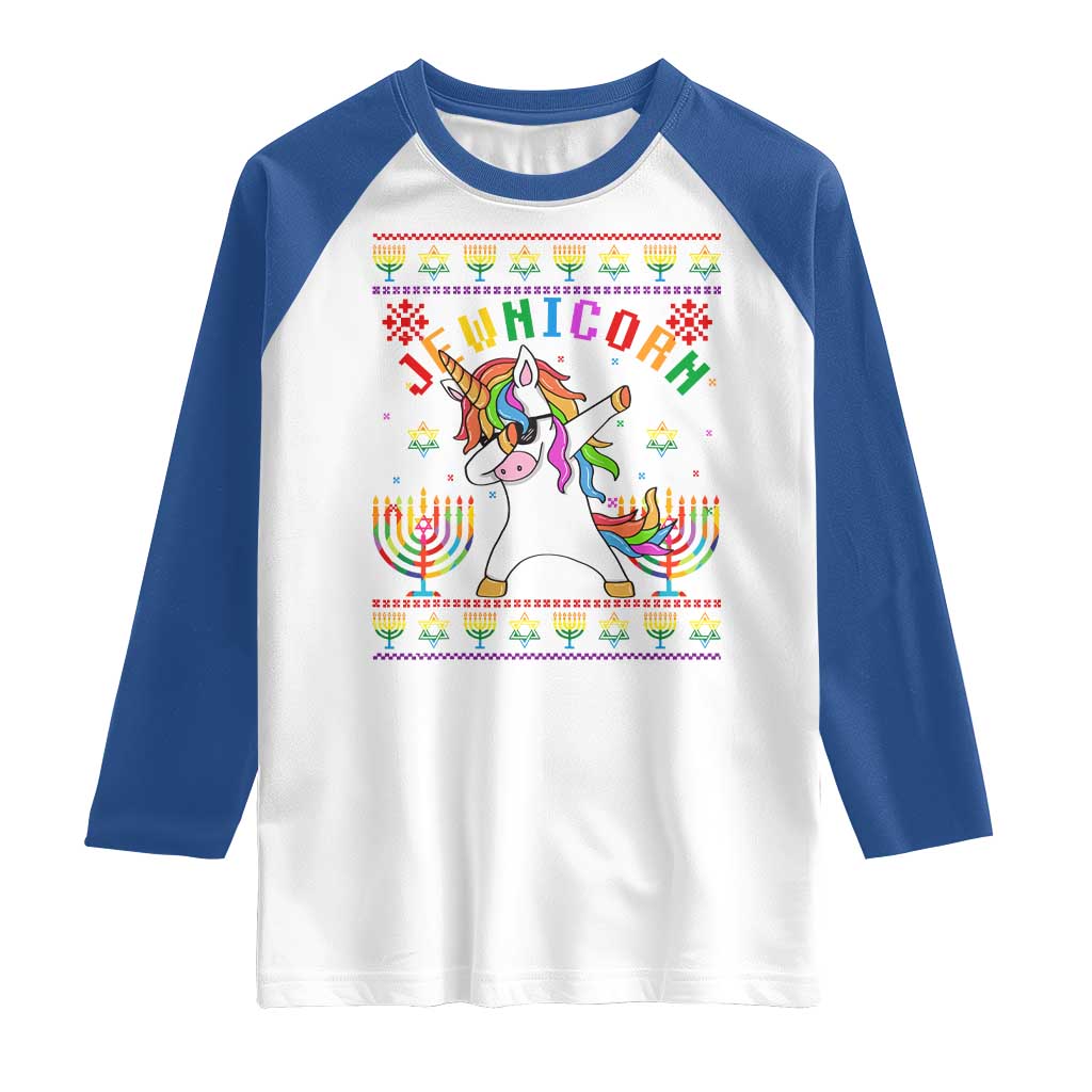 Funny Hanukkah Raglan Shirt Jewnicorn Jewish Unicorn Rainbow