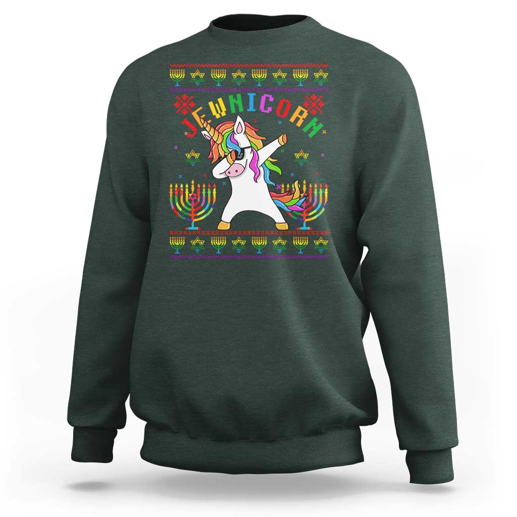 Funny Hanukkah Sweatshirt Jewnicorn Jewish Unicorn Rainbow - Wonder Print Shop