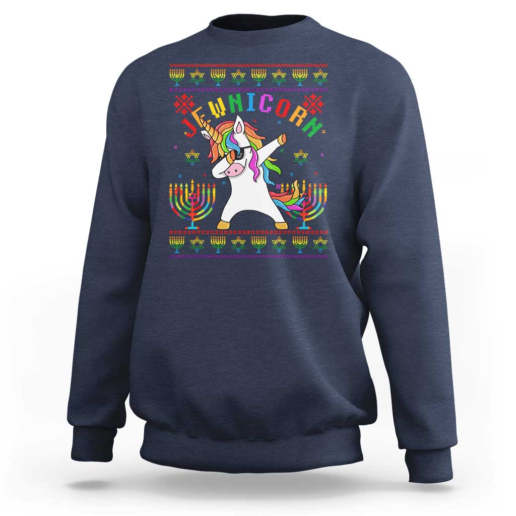 Funny Hanukkah Sweatshirt Jewnicorn Jewish Unicorn Rainbow - Wonder Print Shop