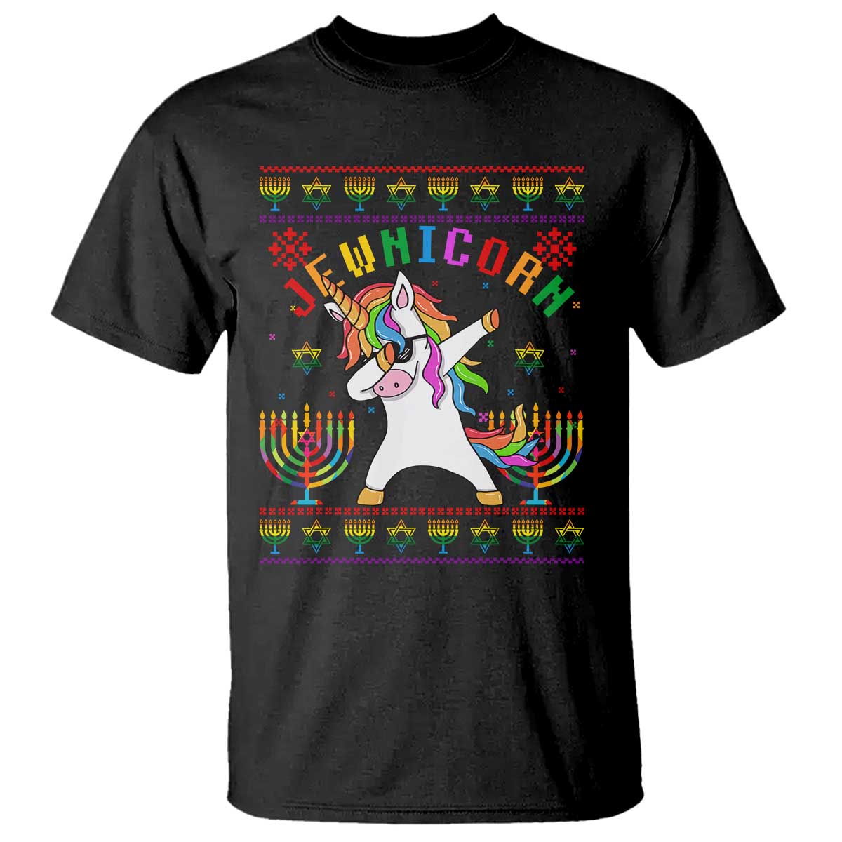 Funny Hanukkah T Shirt Jewnicorn Jewish Unicorn Rainbow - Wonder Print Shop