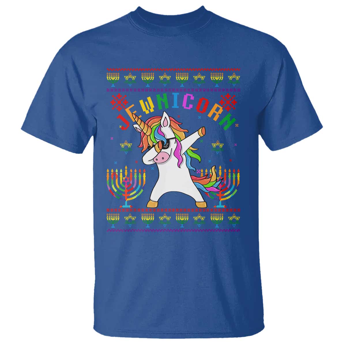 Funny Hanukkah T Shirt Jewnicorn Jewish Unicorn Rainbow - Wonder Print Shop