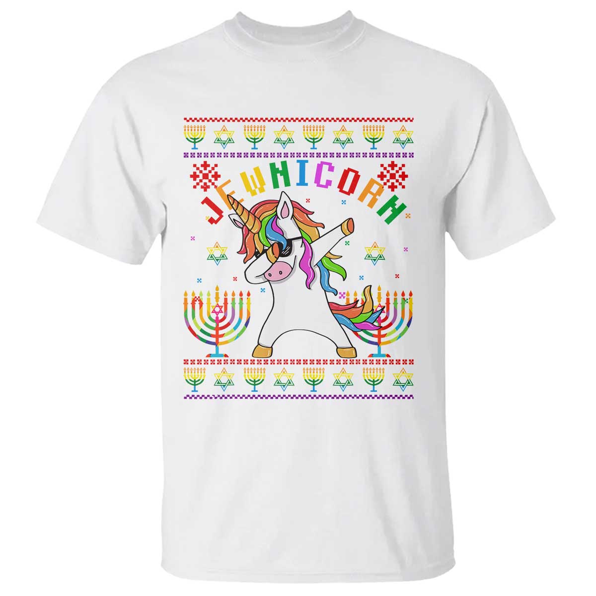 Funny Hanukkah T Shirt Jewnicorn Jewish Unicorn Rainbow - Wonder Print Shop