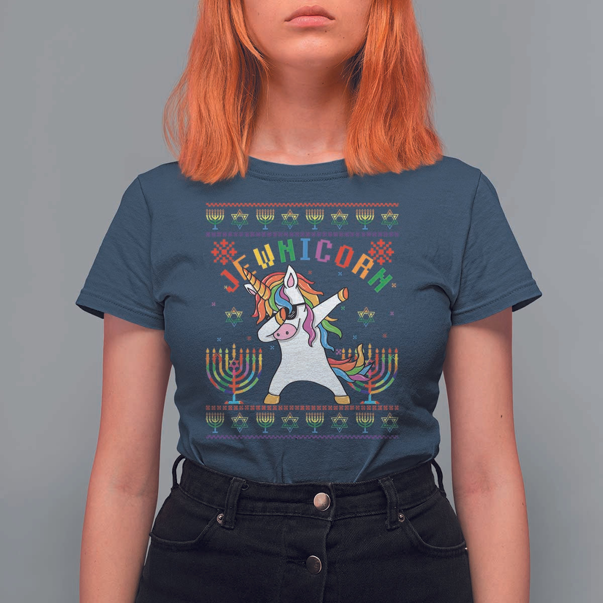 Funny Hanukkah T Shirt For Women Jewnicorn Jewish Unicorn Rainbow - Wonder Print Shop