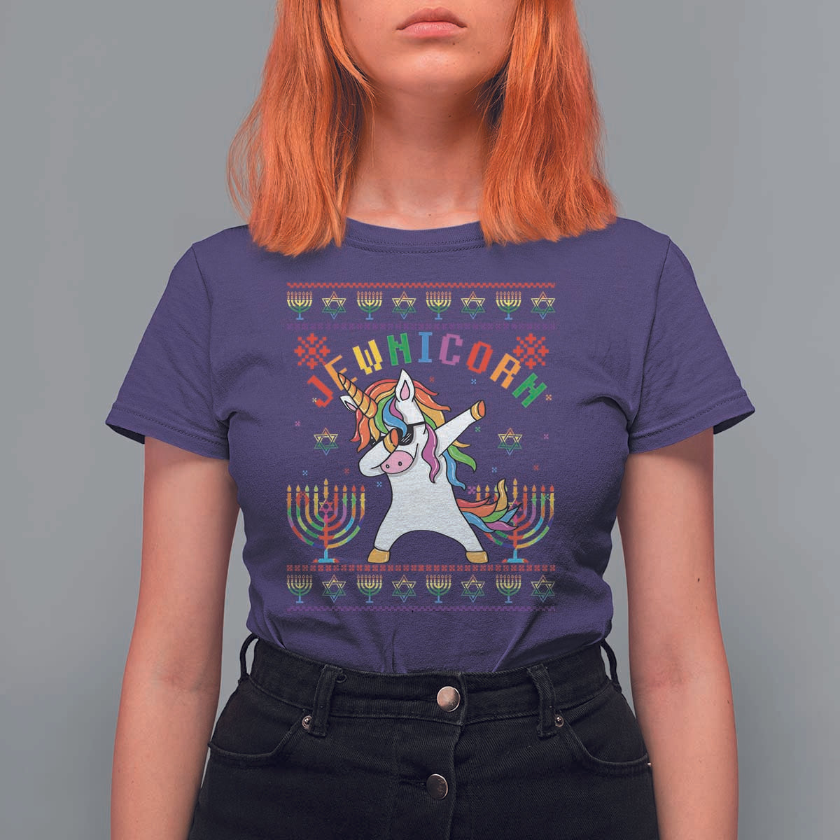 Funny Hanukkah T Shirt For Women Jewnicorn Jewish Unicorn Rainbow - Wonder Print Shop