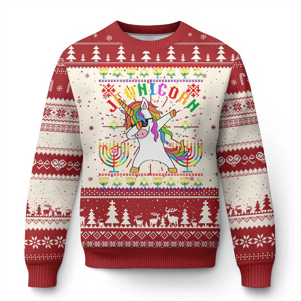 Funny Hanukkah Ugly Christmas Sweater Jewnicorn Jewish Unicorn Rainbow - Wonder Print Shop