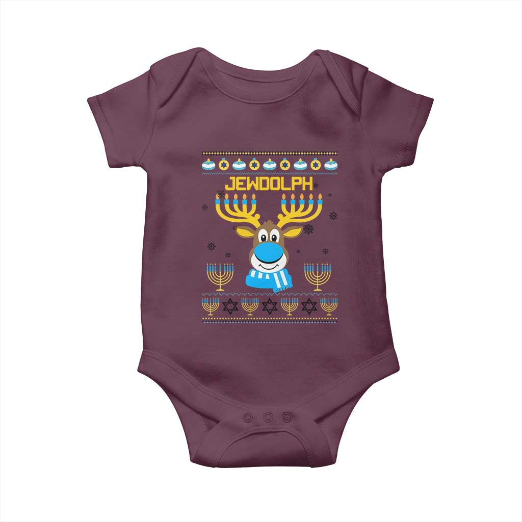 Funny Hanukkah Baby Onesie Jewdolph Jewish Reindeer Menorah
