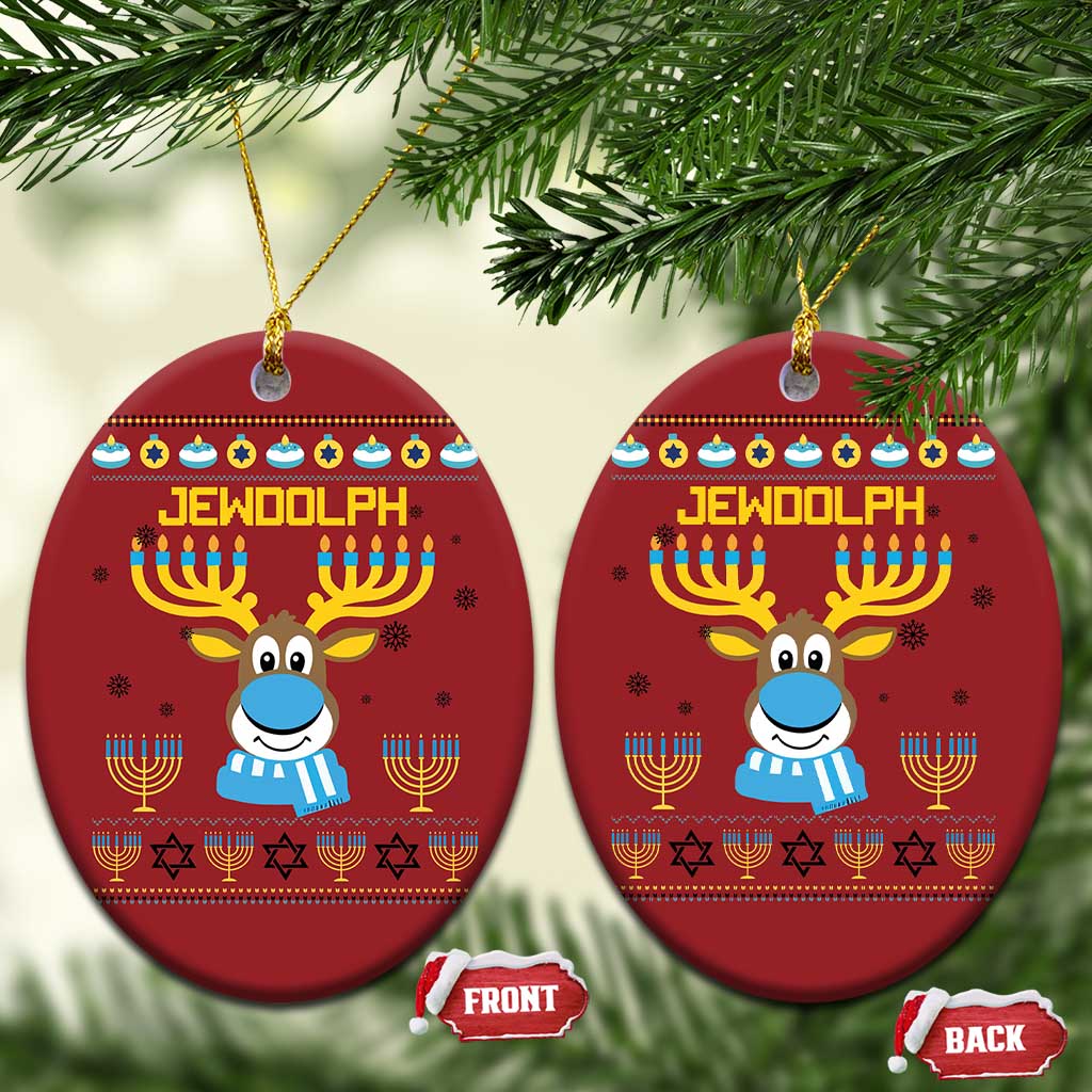 Funny Hanukkah Christmas Ornament Jewdolph Jewish Reindeer Menorah - Wonder Print Shop