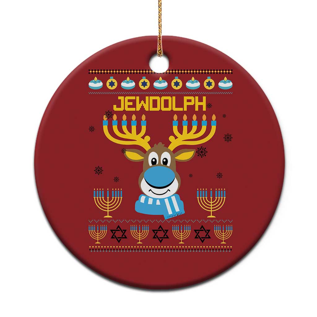Funny Hanukkah Christmas Ornament Jewdolph Jewish Reindeer Menorah - Wonder Print Shop