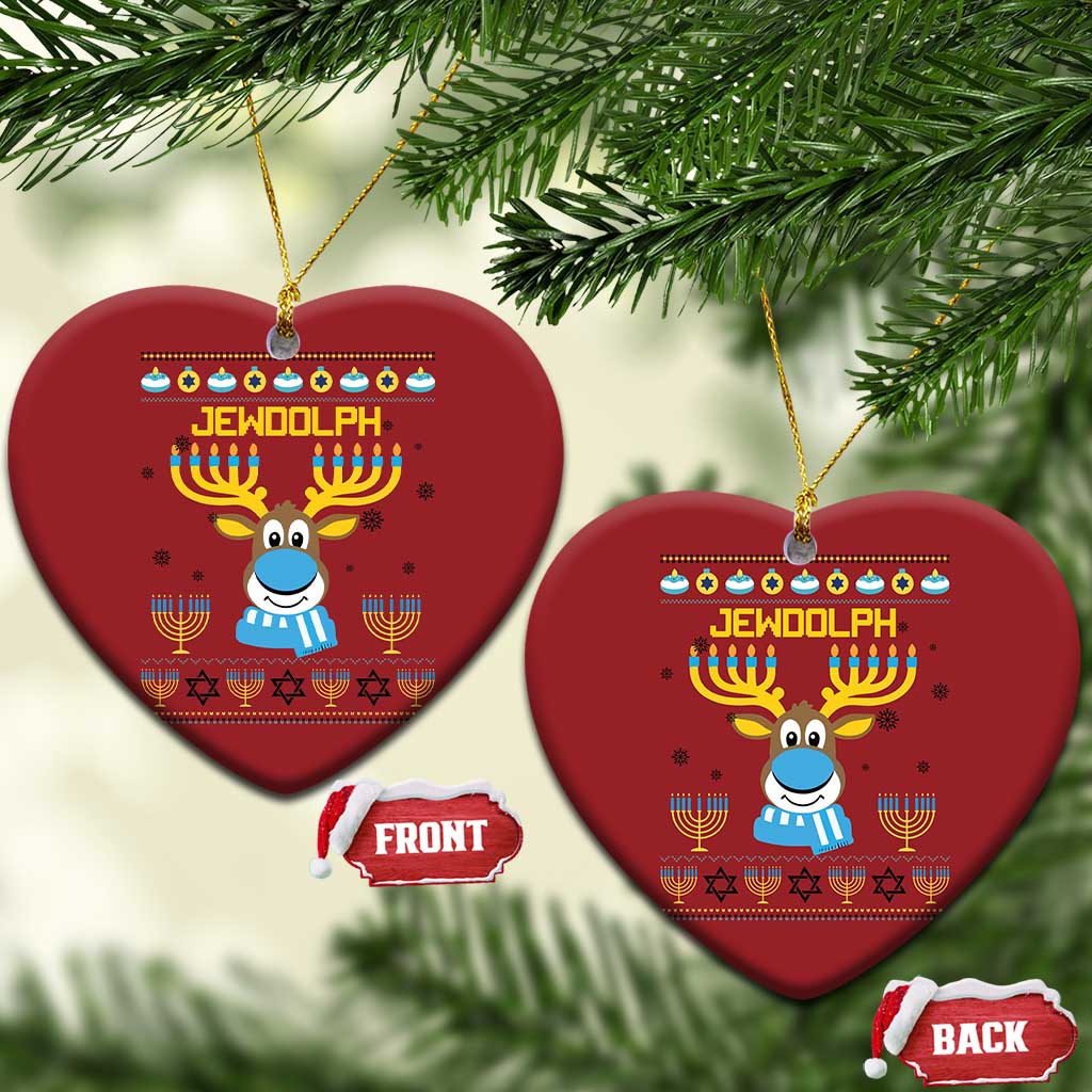 Funny Hanukkah Christmas Ornament Jewdolph Jewish Reindeer Menorah - Wonder Print Shop