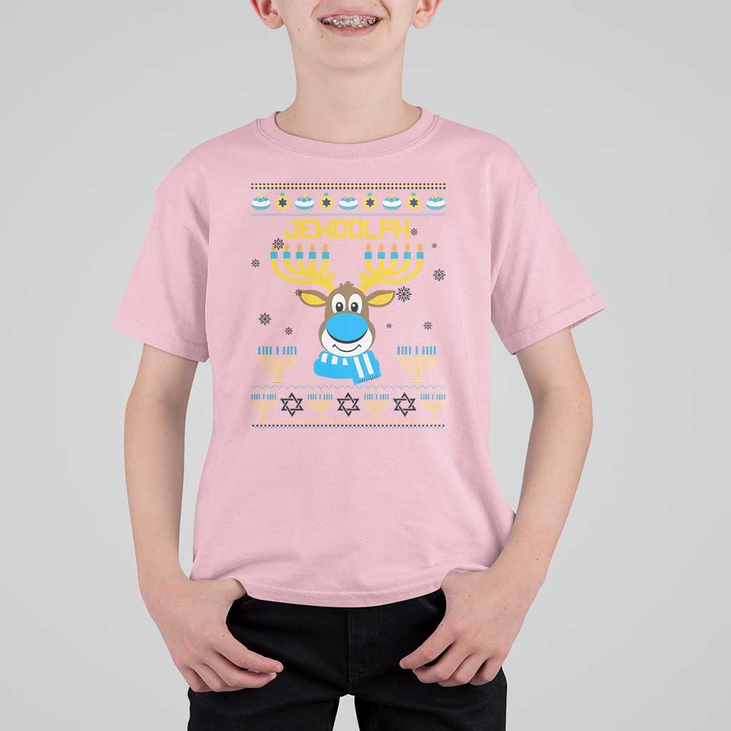 Funny Hanukkah T Shirt For Kid Jewdolph Jewish Reindeer Menorah - Wonder Print Shop