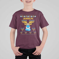 Funny Hanukkah T Shirt For Kid Jewdolph Jewish Reindeer Menorah - Wonder Print Shop