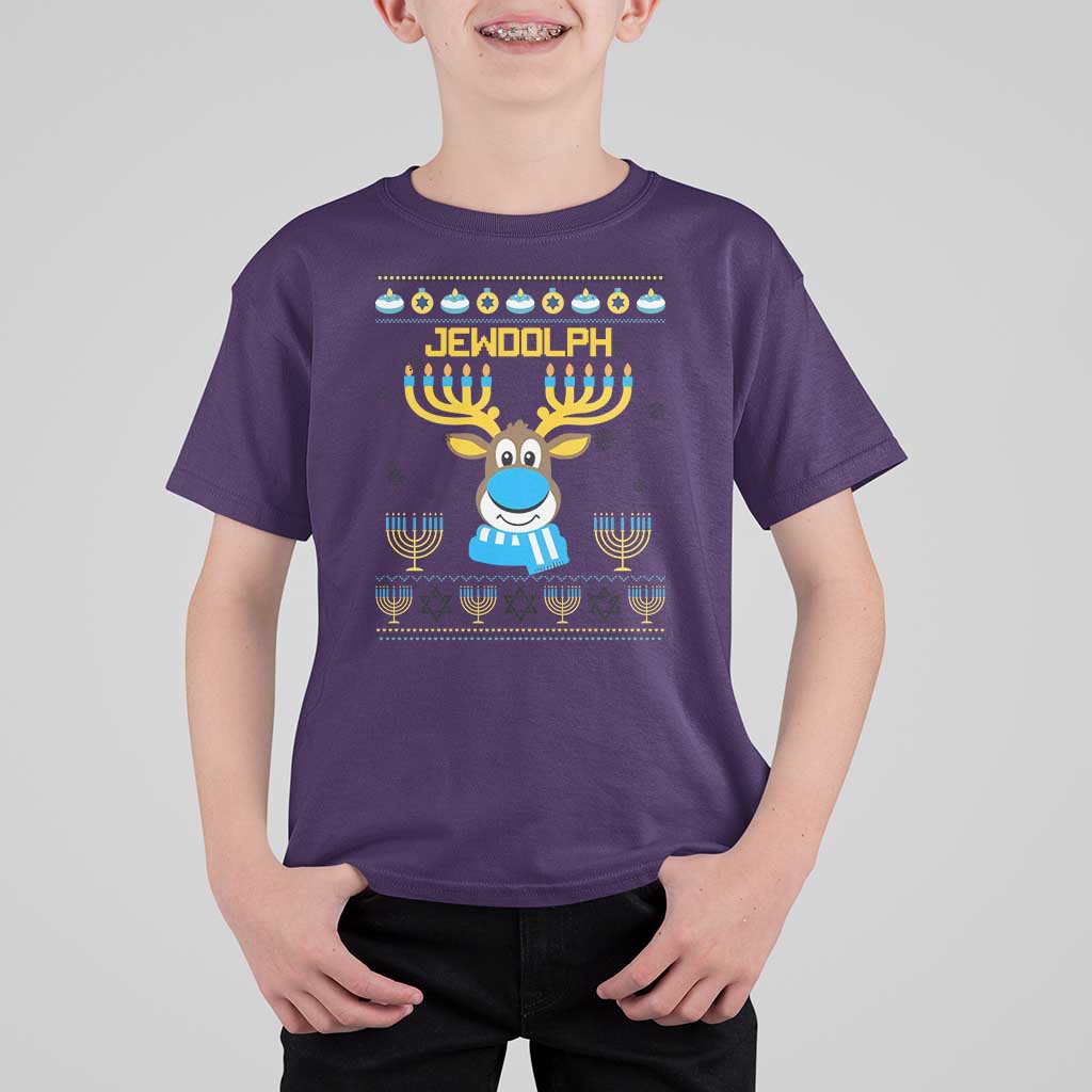 Funny Hanukkah T Shirt For Kid Jewdolph Jewish Reindeer Menorah - Wonder Print Shop
