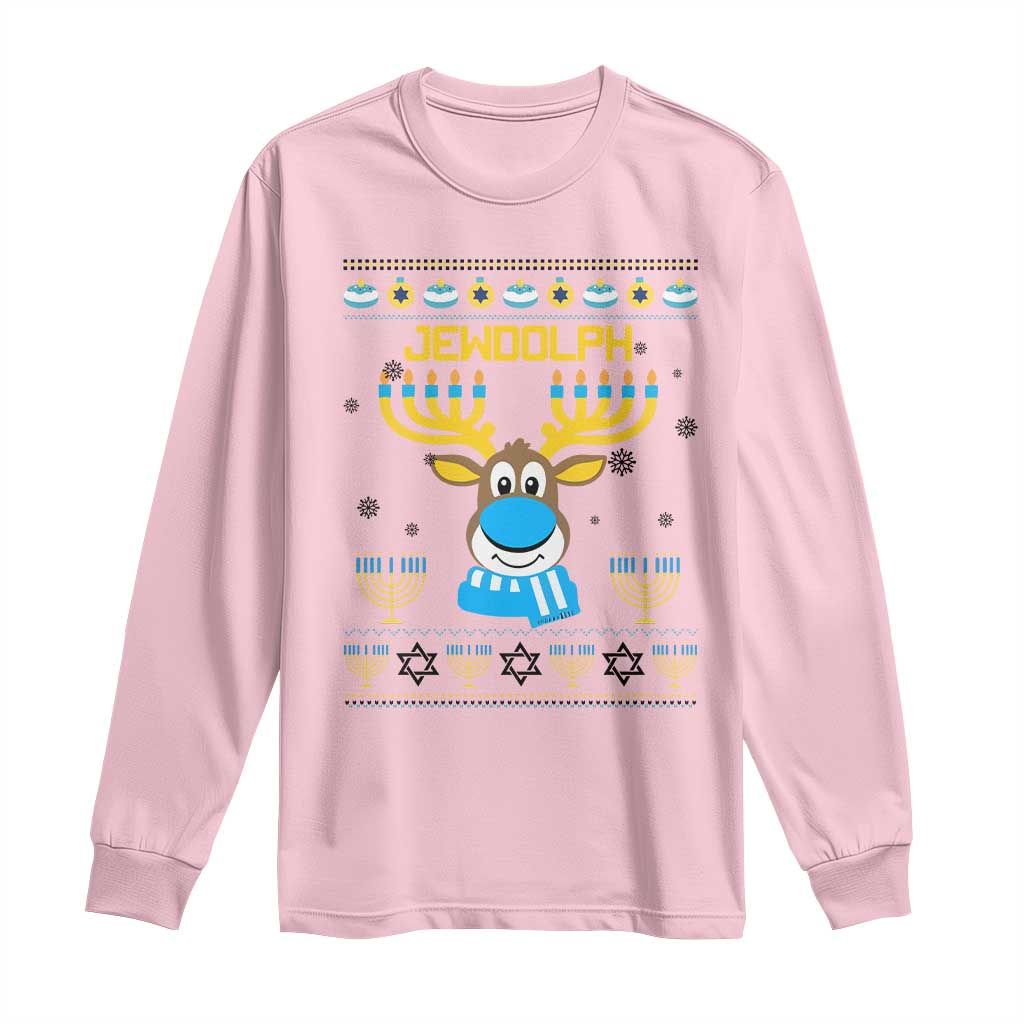 Funny Hanukkah Long Sleeve Shirt Jewdolph Jewish Reindeer Menorah