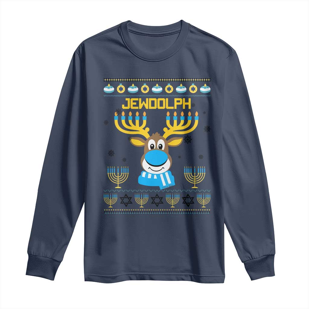 Funny Hanukkah Long Sleeve Shirt Jewdolph Jewish Reindeer Menorah