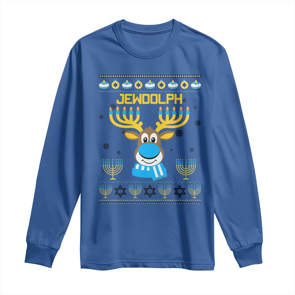 Funny Hanukkah Long Sleeve Shirt Jewdolph Jewish Reindeer Menorah