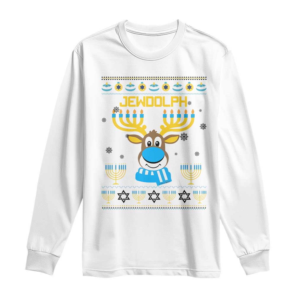 Funny Hanukkah Long Sleeve Shirt Jewdolph Jewish Reindeer Menorah