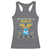 Funny Hanukkah Racerback Tank Top Jewdolph Jewish Reindeer Menorah