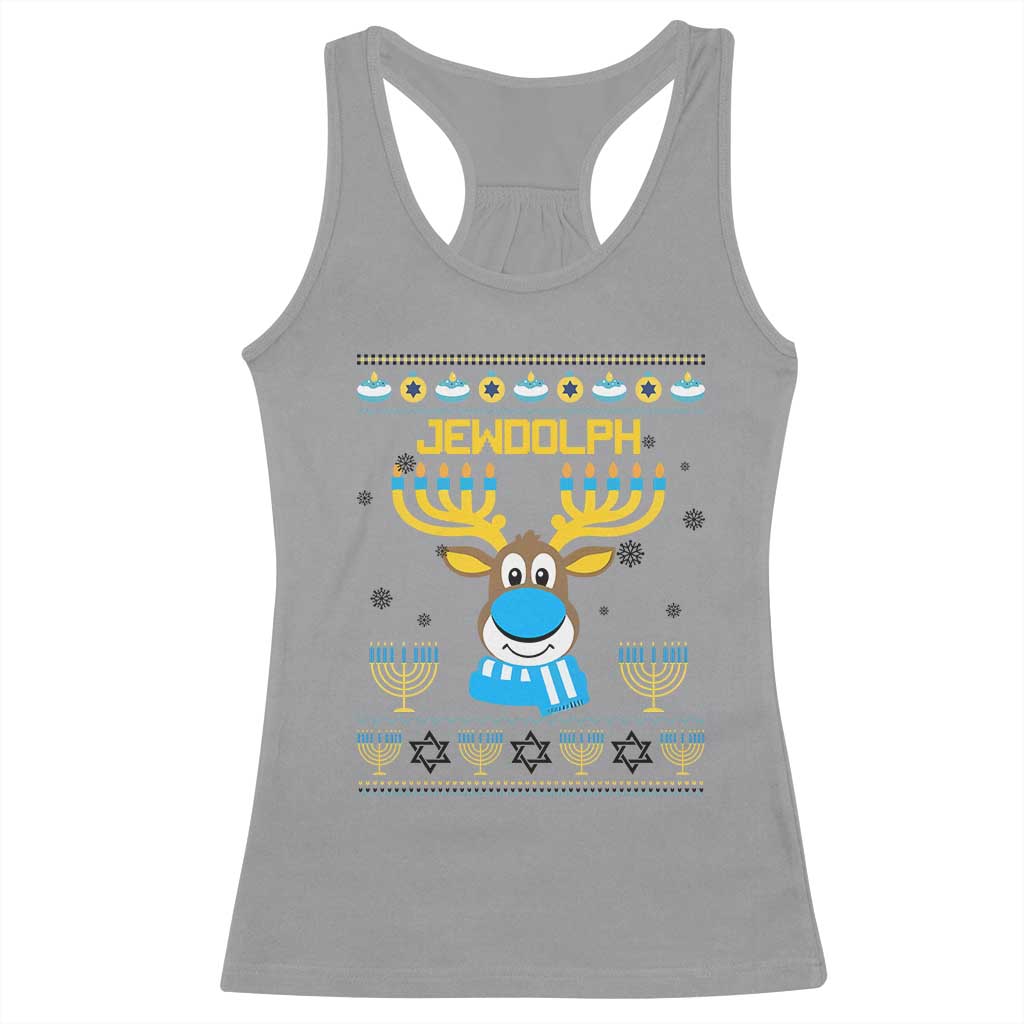 Funny Hanukkah Racerback Tank Top Jewdolph Jewish Reindeer Menorah